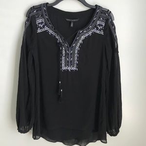 White House Black Market Black Embroidered Blouse